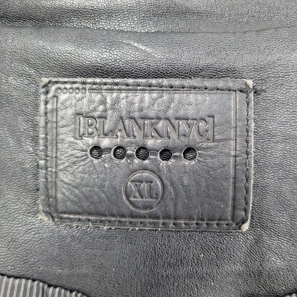 BLANKNYC Black Vegan Leather Moto Biker Collared Zipped Padded Jacket Size XL - Picture 3 of 16